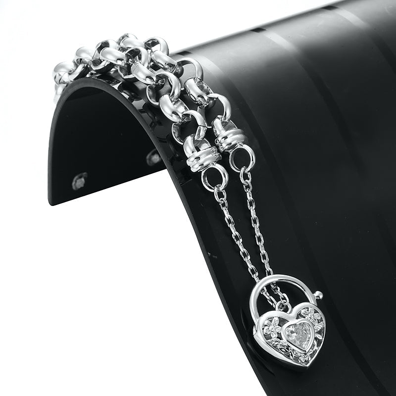 925 Sterling Silver Plated 10mm Belcher Chain Bracelet with a Filigree Locket Featuring a Simulated Diamond - USA Made