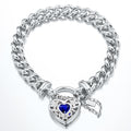 925 Sterling Silver Plated  Euro Chain Bracelet with a Dark Blue Filigree Locket - USA Made