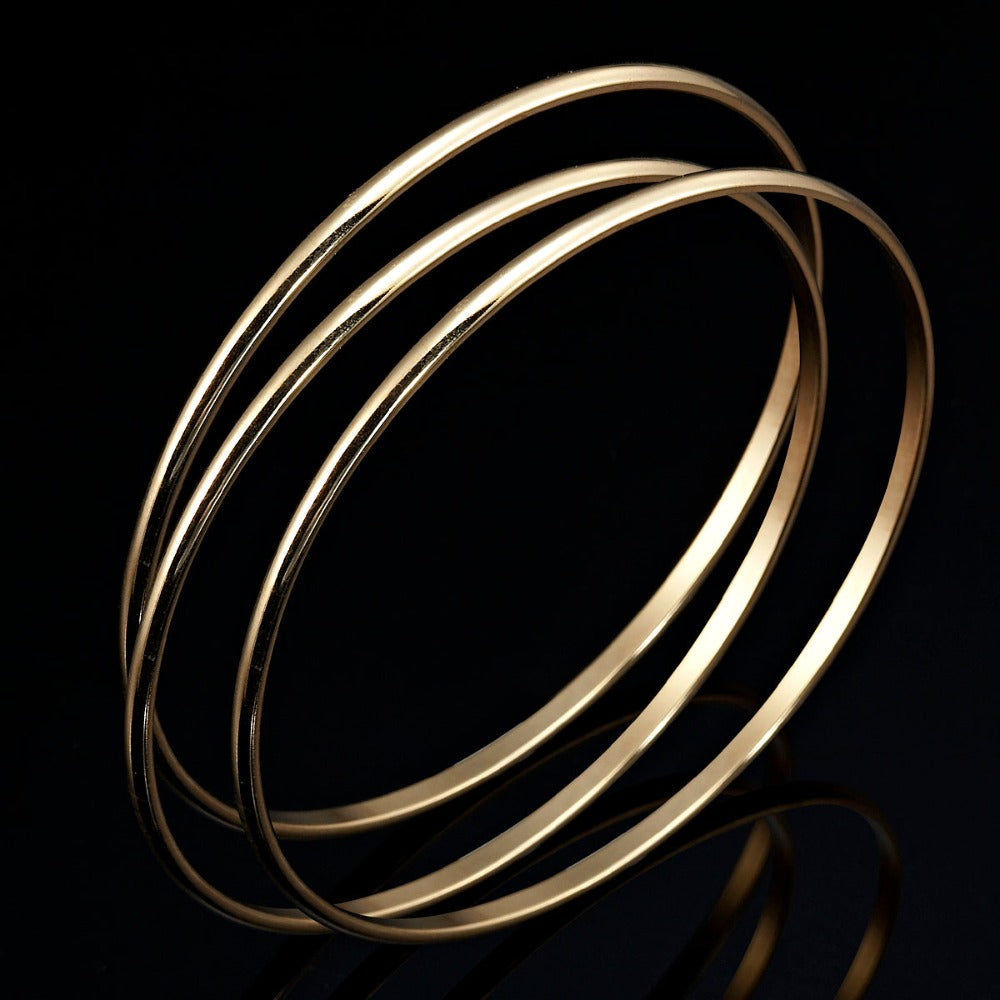 18ct Heavy Yellow Gold Plated Plain 3mm Triple Bangle Set