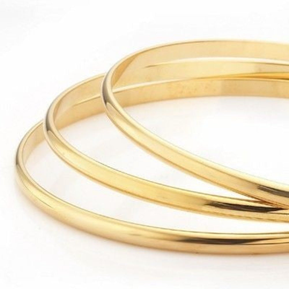 18ct Heavy Yellow Gold Plated Plain 3mm Triple Bangle Set