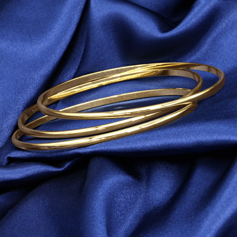 18ct Heavy Yellow Gold Plated Plain 3mm Triple Bangle Set