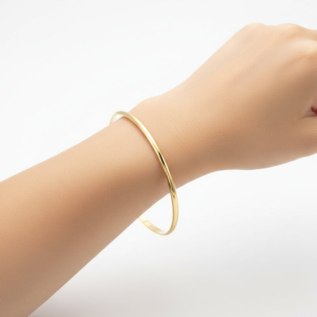 18ct Heavy Yellow Gold Plated Plain 3mm Bangle - USA Made-2