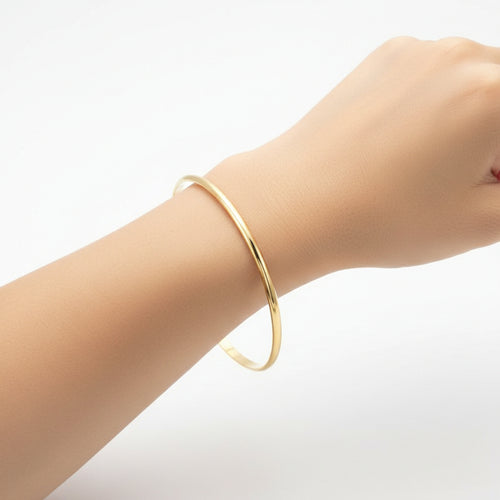 18ct Heavy Yellow Gold Plated Plain 3mm Bangle - USA Made-2