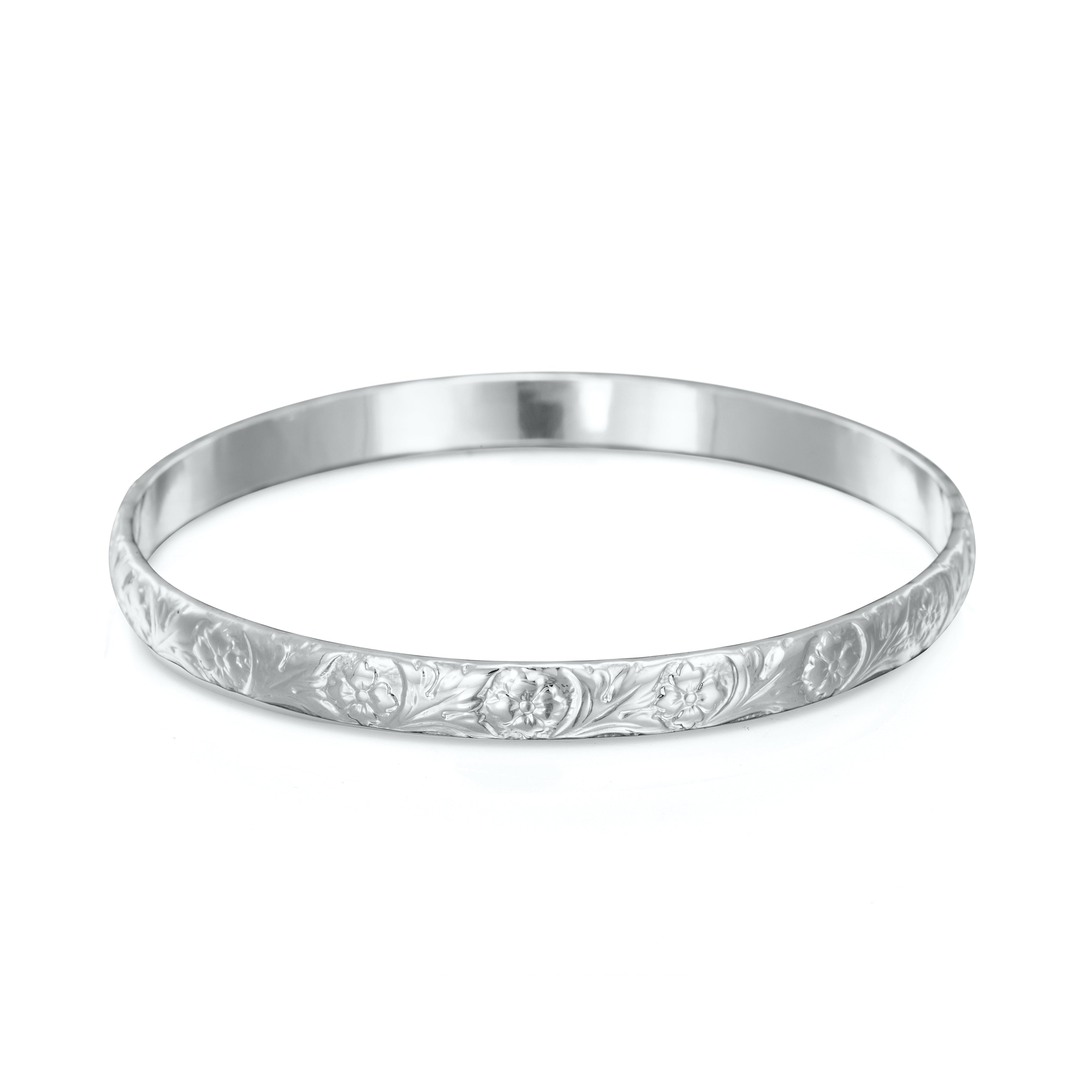 925 Sterling Silver Plated Embossed Filigree Women's Bangle - USA Made