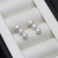 Genuine Freshwater Pearl Triple Drop Stud Earrings-0