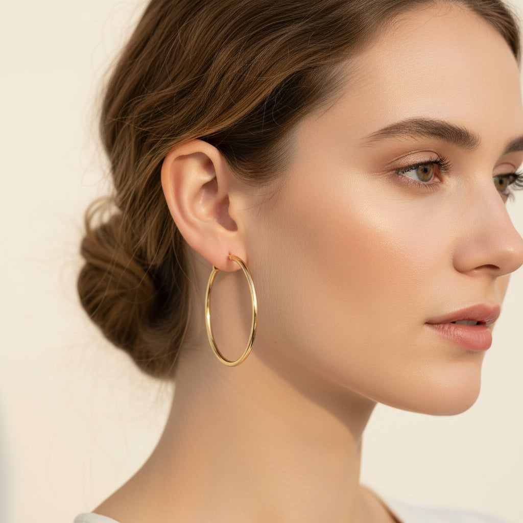 18ct Heavy Yellow Gold Plated 35mm Large Hoop Earring-1