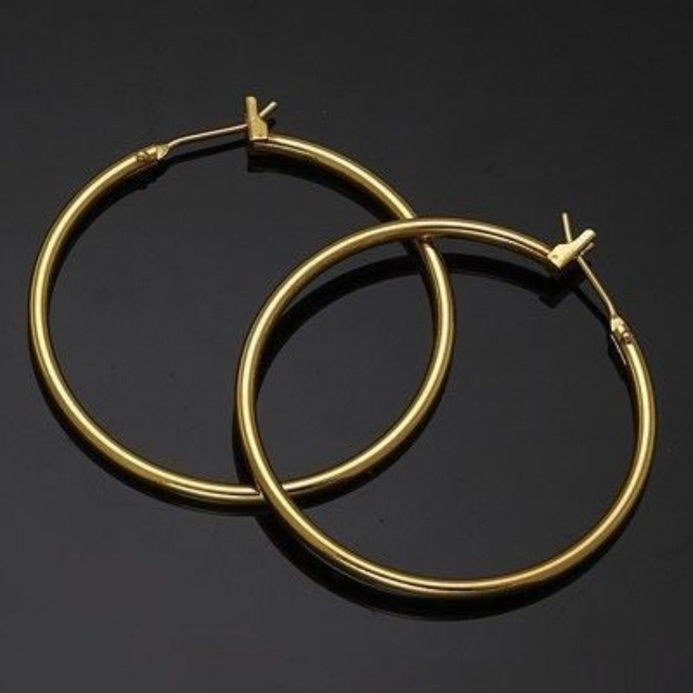 18ct Heavy Yellow Gold Plated 35mm Large Hoop Earring-2