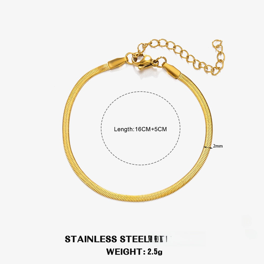 Stainless Steel Flat Snake Bone Chain Waterproof Bracelet Gold Plated Adjustable Triple Layer Snake Link Chain For Women