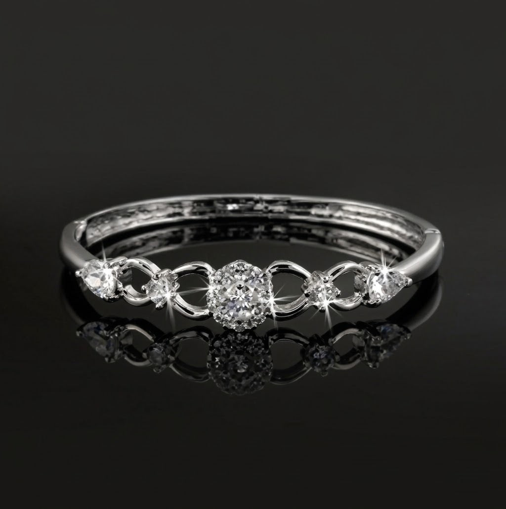 925 Sterling Silver LAYERED Bangle Featuring 13 Crystals by Swarovski®-0