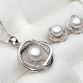 Genuine Freshwater Pearl & Simulated Diamond Earring & Necklace Set-0