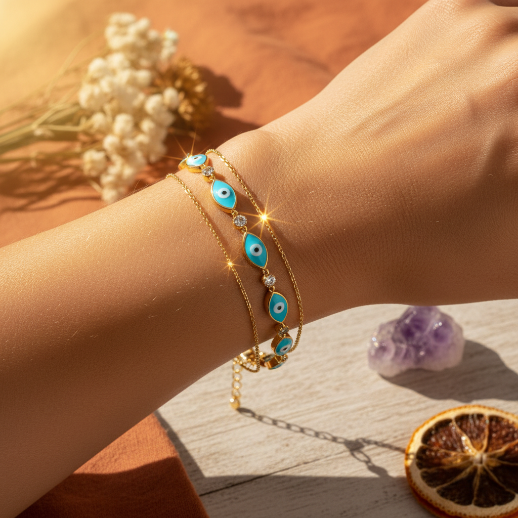 Bohemian Evil Eye Bracelet Gold Plated Colorful Enamel Zirconia