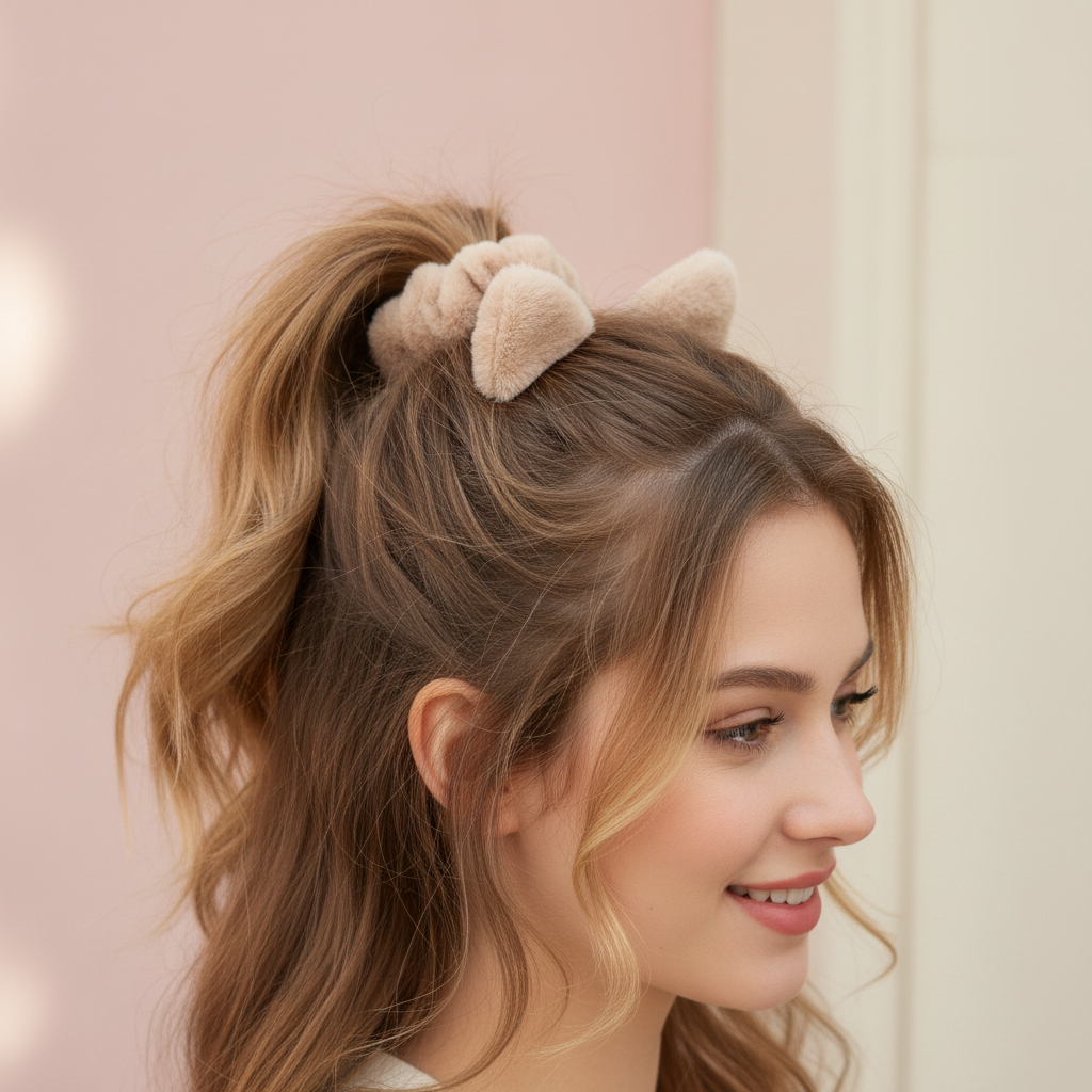 Cute Cat Ears Plush Scrunchies Faux Rabbit Fur Hair Ties