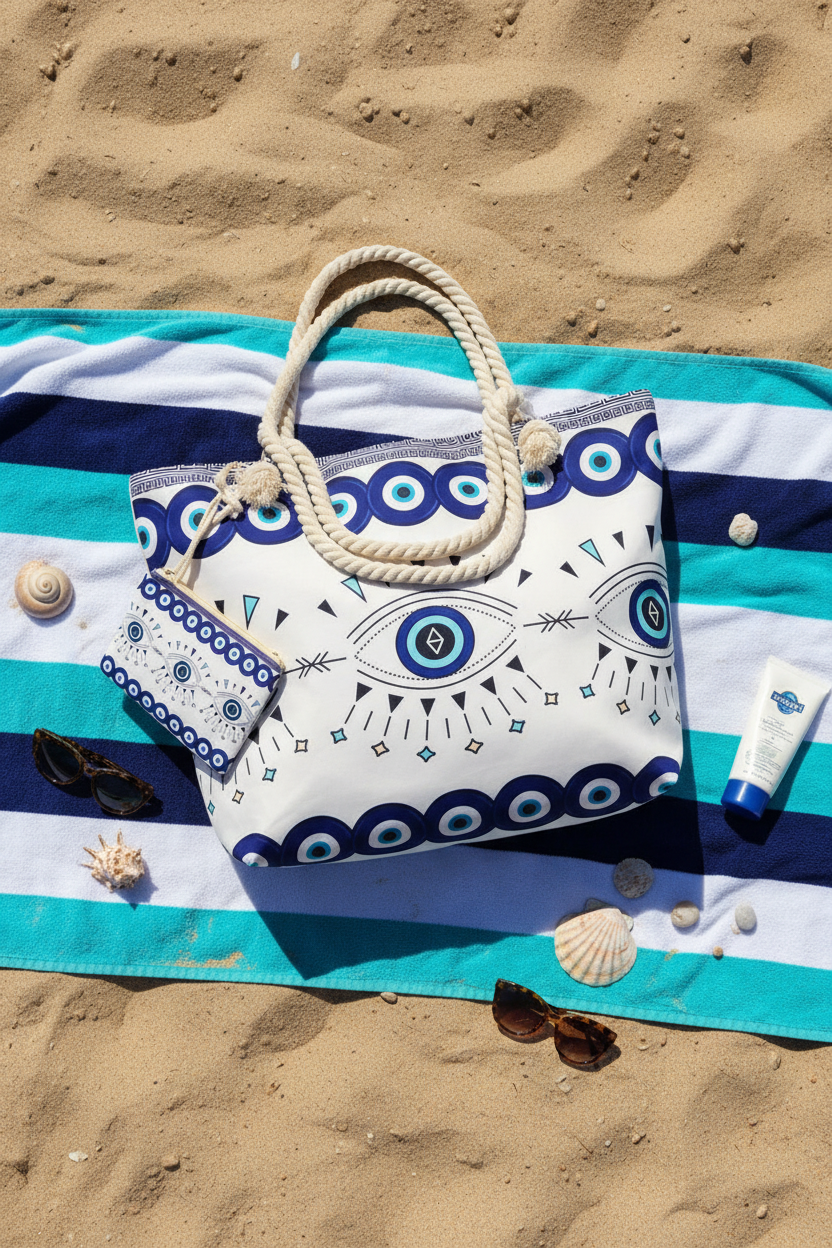 Evil Eye Tote Flat Lay