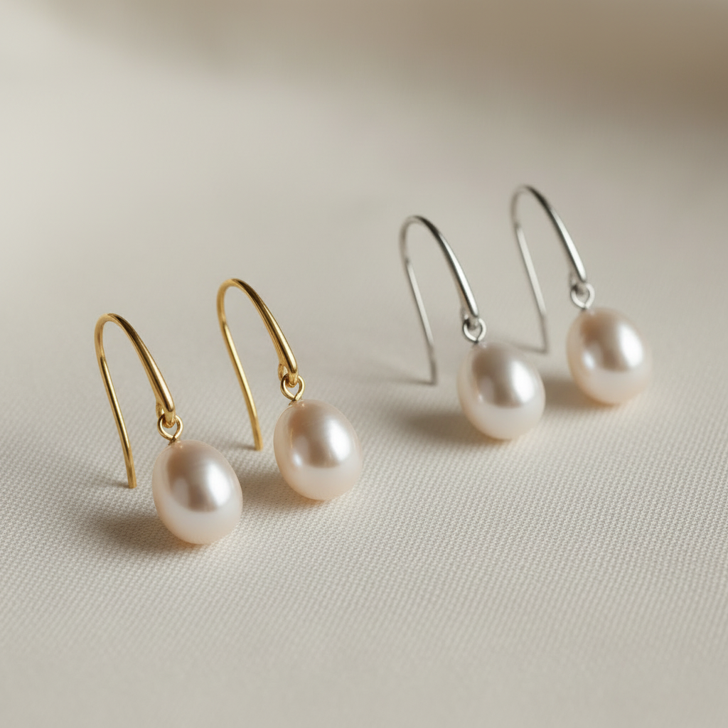 Freshwater Pearl Drop Earrings — 2 Gold & 2 Silver