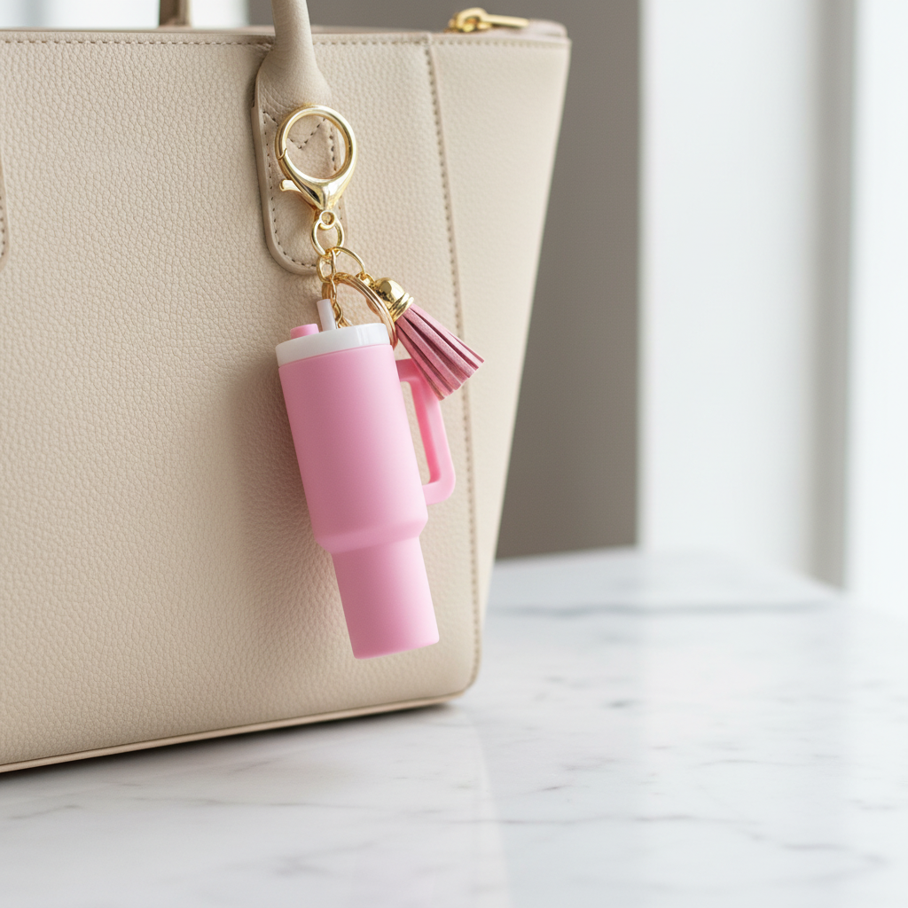 Mini Cup Shape Keychain With Tassel Bag Charm