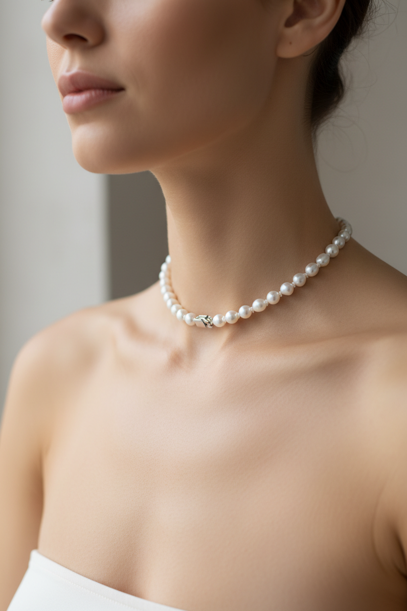 Pearl Choker Necklace on Model