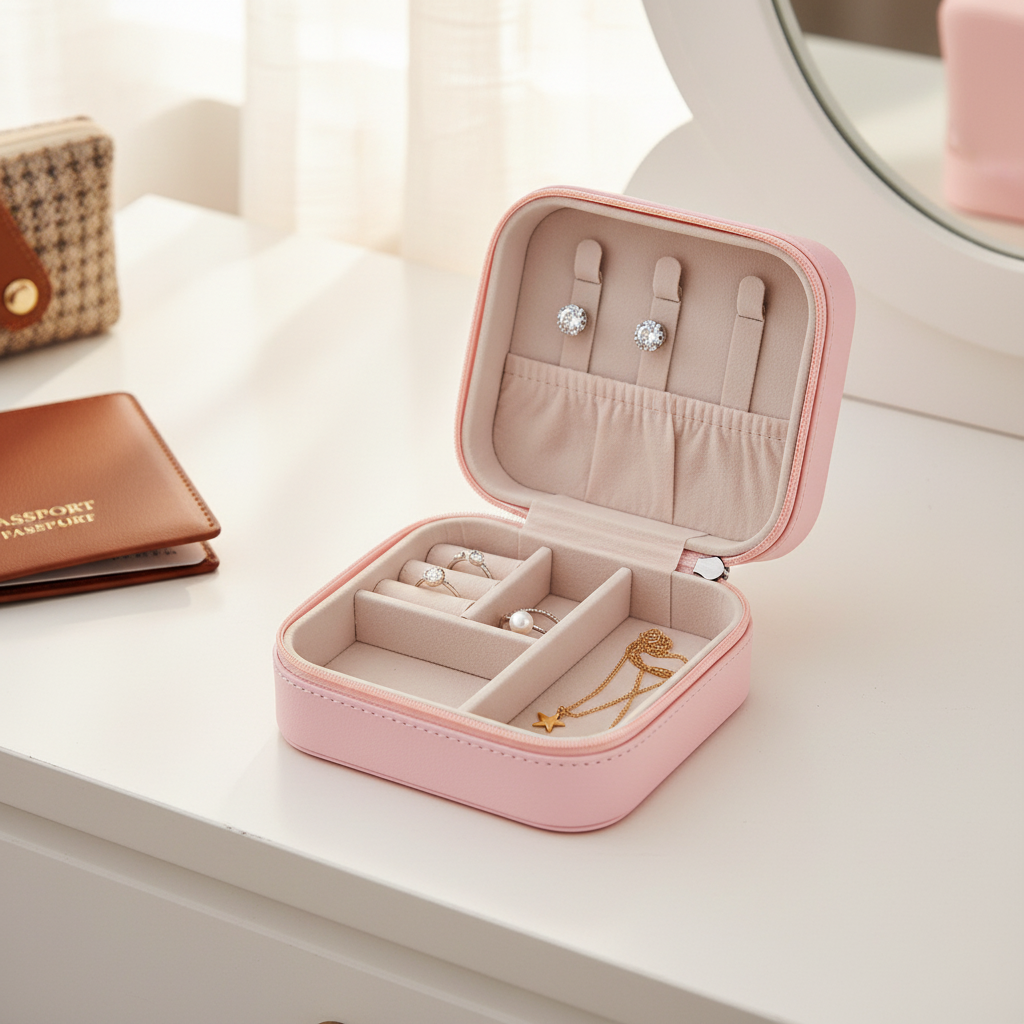 Portable PU Leather Travel Jewelry Organizer Box
