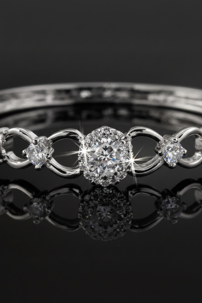 Silver Layered Bangle Crystal Detail