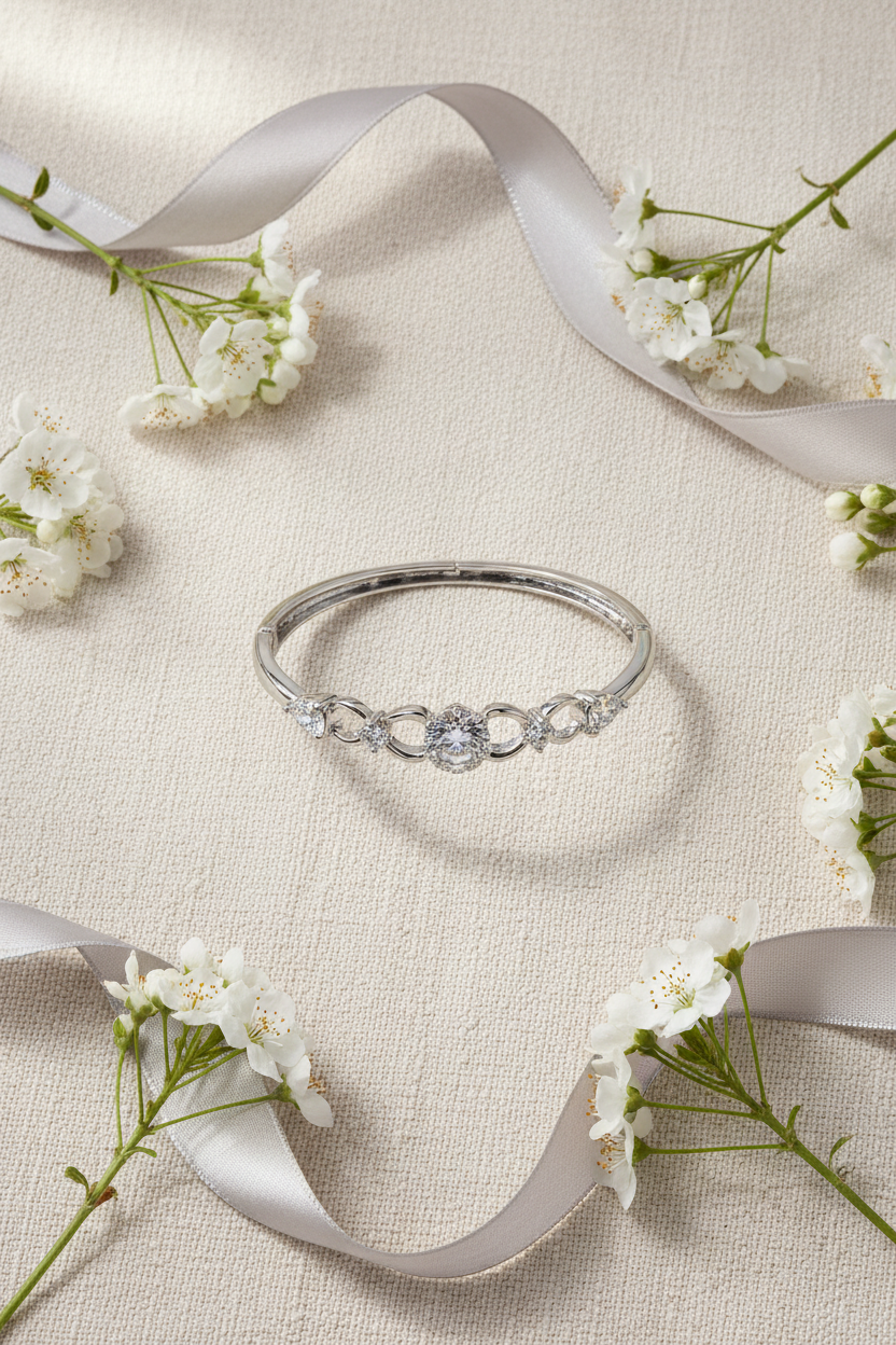 Silver Layered Bangle Flat Lay