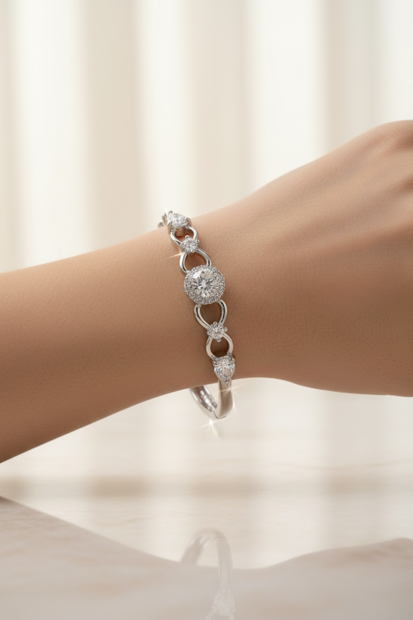 Silver Layered Bangle On Model