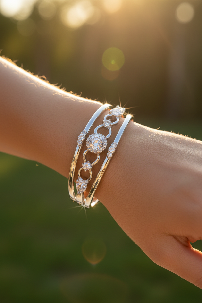 Silver Layered Bangle Outdoor