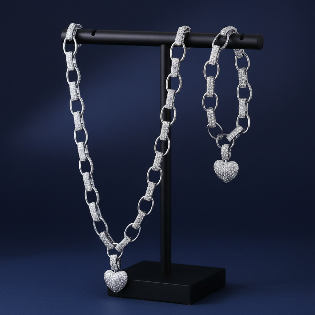 Silver Pavé Heart Set