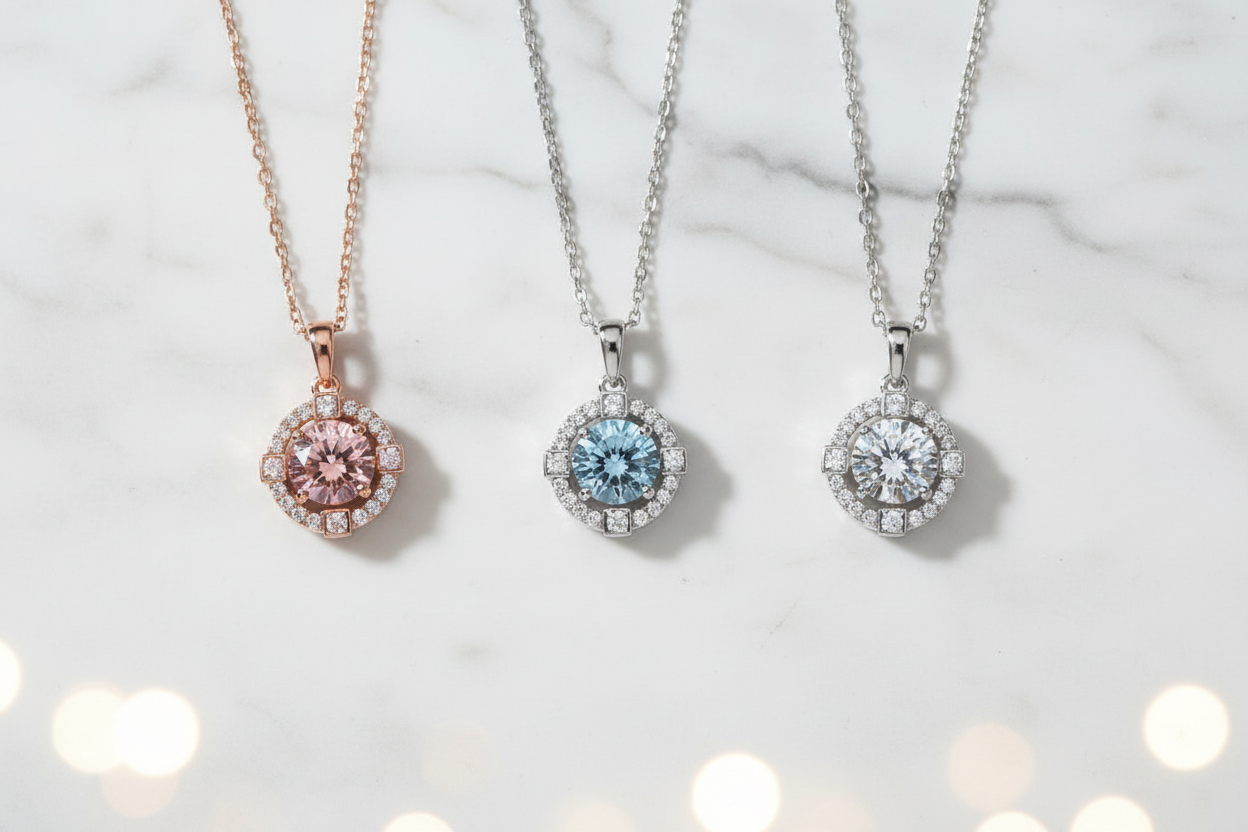 Swarovski Crystal Round Pendant Necklaces - All Three Colourways