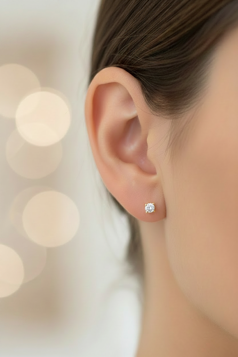 Swarovski Stud Earrings on Model - Very Small